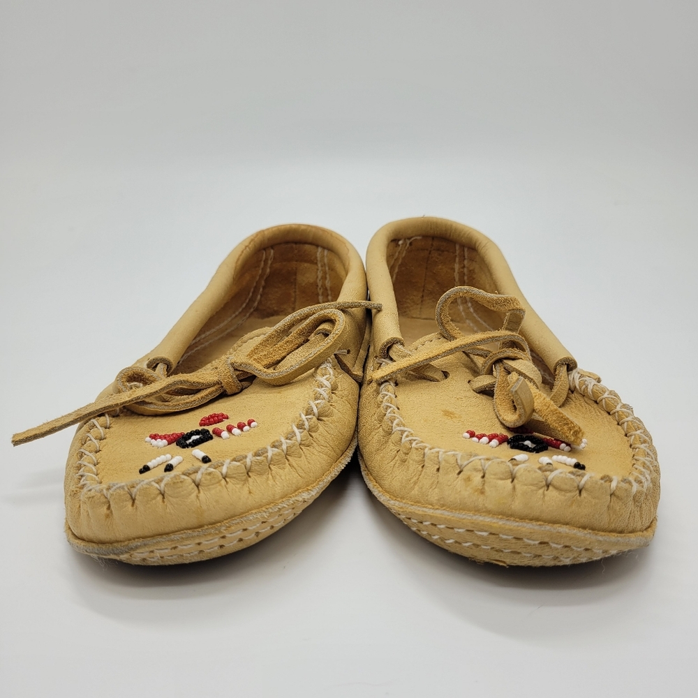 Laurentian Chief Moccasins Tan Moosehide Beaded Canada Style 7463 Womens Size 7 - Picture 4 of 16